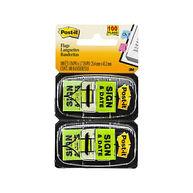 Post-It Sign & Date Flags Bright Green 25 x 43mm 2-Pack - Box of 6  - 7100113828