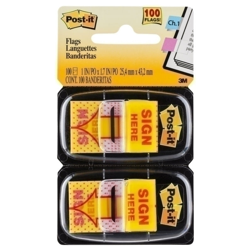 Post-It Sign Here Flags Yellow 25 x 43mm 2-Pack - Box of 6 - 700005258 ...