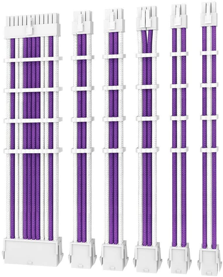 Antec PSU - Sleeved Extension Cable Kit V2 - Purple / White. 24PIN ATX, 4+4 EPS, 8PIN PCI-E, 6PIN PCI-E, Compatible with Standard PSU PSUSCW30-205-P/W
