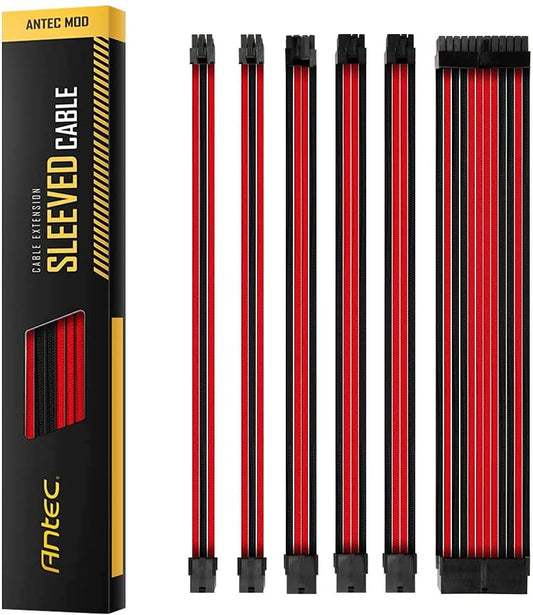 Antec PSU - Sleeved Extension Cable Kit V2 - Red / Black. 24PIN ATX, 4+4 EPS, 8PIN PCI-E, 6PIN PCI-E, Compatible with Standard PSU (LS PSUSCB30-201-R/B