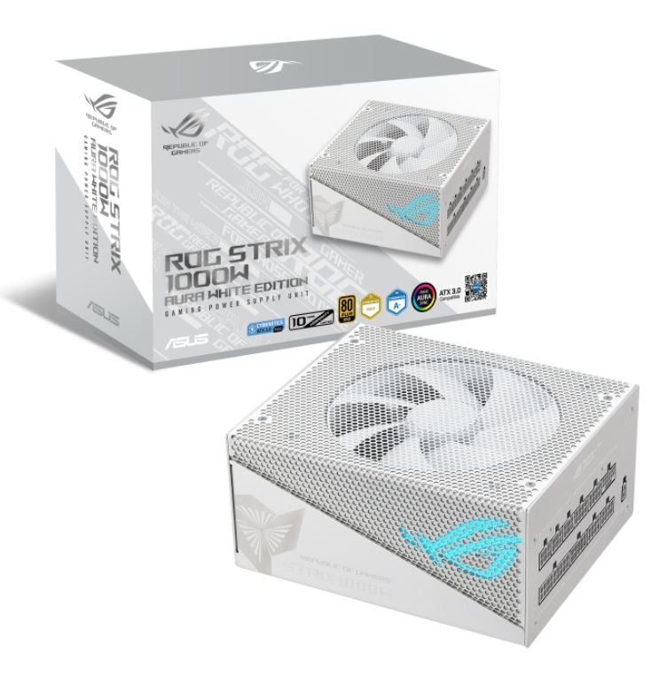 ASUS ROG-STRIX-1000G-AURA-WHITE-GAMING ROG STRIX 1000W Gold Aura Edition, 80 Plus Gold, Fully Modular, Lambda A++ Certification, 135mm Fan, 10YW ROG-STRIX-1000G-AURA-WHITE-GAMING