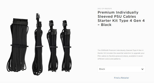 Corsair - Black Premium Individually Sleeved PSU Cables Starter Kit Type 4 Gen 4 - White CP-8920215