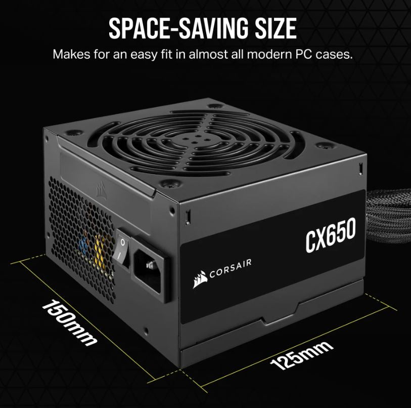 Corsair CX Series CX650 - 650 Watt 80 PLUS Bronze ATX Power Supply (AU), Compact 125mm, Up to 88% Efficiency CP-9020278-AU