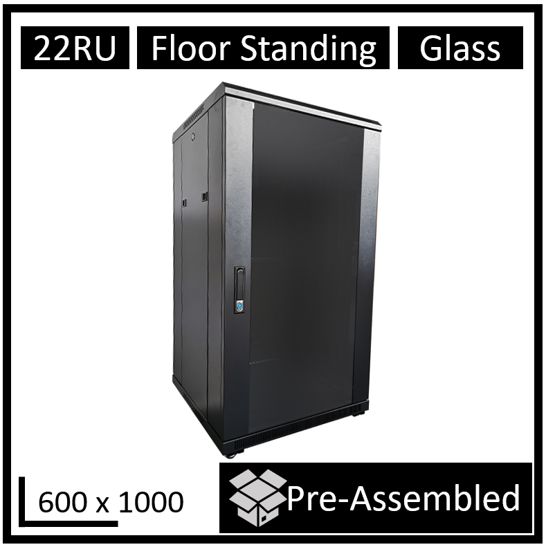 LDR Assembled 22U Server Rack Cabinet (L600mm x W1000mm x H1070mm), Gl ...