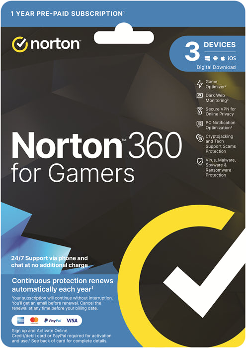 Norton 360 For Gamers 50GB AU 1 User 3 Devices, 12 Months, Digital Key via Email 21441493