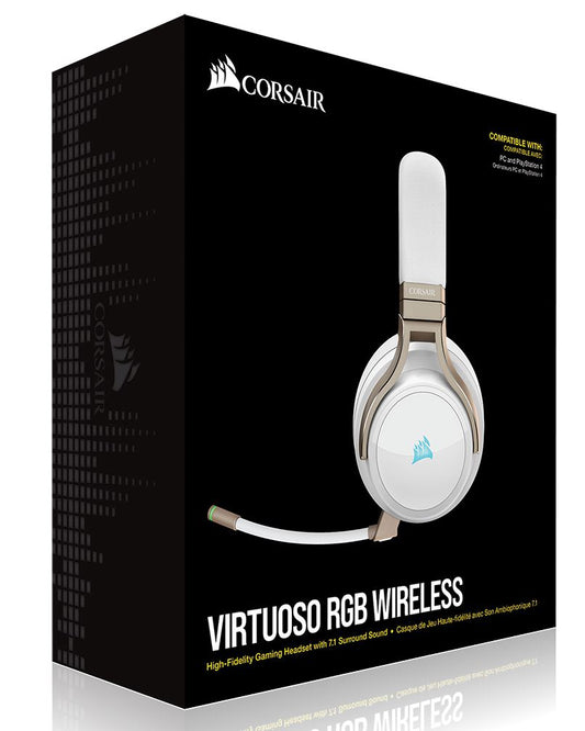 Corsair Virtuoso Wireless RGB Pearl 7.1 Audio. High Fidelity Ultra Comfort, supports USB and 3.5mm Gaming Headset / Headphone CA-9011224-AP