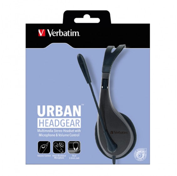 Verbatim Multimedia Headset with Microphone - 3.5mm Jack, Wide Frequency Stereo, 40mm Drivers, Comfortable Ergonomic Fit, Adjustable 41646