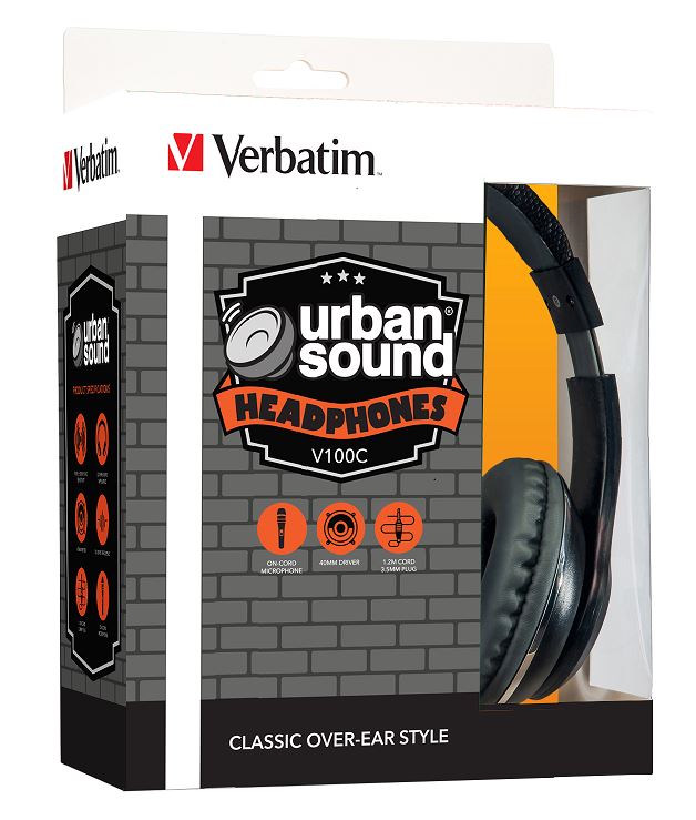 Verbatim Stereo Headphone 3.5mm - Black, Headphones Over-Ear Design, 1.2 Meter Cable Included, Great for Music on Smartphone, Laptop, Desktop 65066