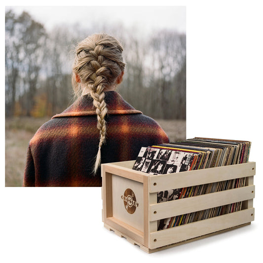 Crosley Record Storage Crate & Taylor Swift - Evermore - Double Vinyl Album Bundle UM-B003341001-B
