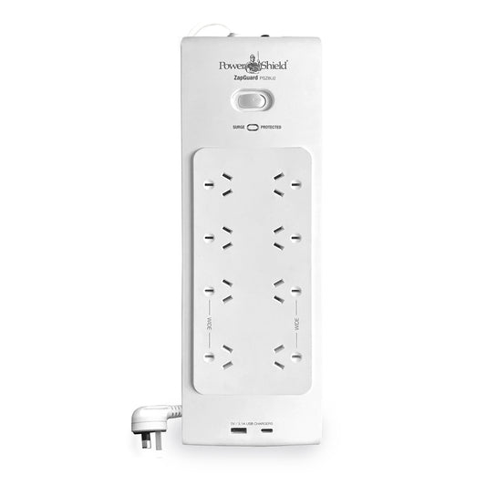 PowerShield PSZ8U2 ZapGuard 8 Way Power Surge Filter Board, USB A / C Connectors, Wide Spaced Sockets, Wall Mountable, $60, 000 Connected Equipment PSZ8U2