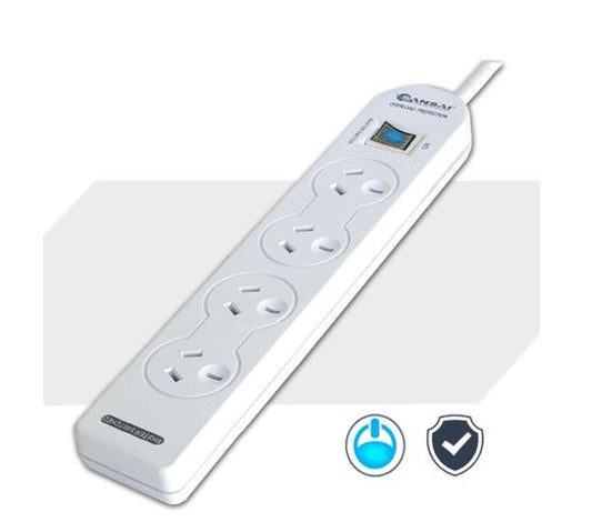 Sansai 4 Way Basic Powerboard (131P) with Master Switch Overload Protecte Reset button Indicator Light 100CM Lead 240VAC 10A PAD-131P