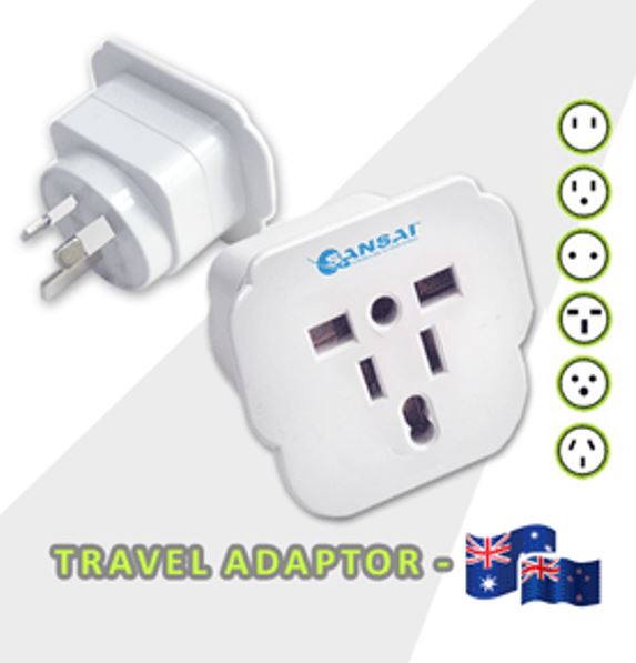 Sansai Travel Adaptor for 240V equipment from Britain, USA, Europe, Japan, China, HongKong, Singapore, Korea & Italy, to use in Australia. STV-8N