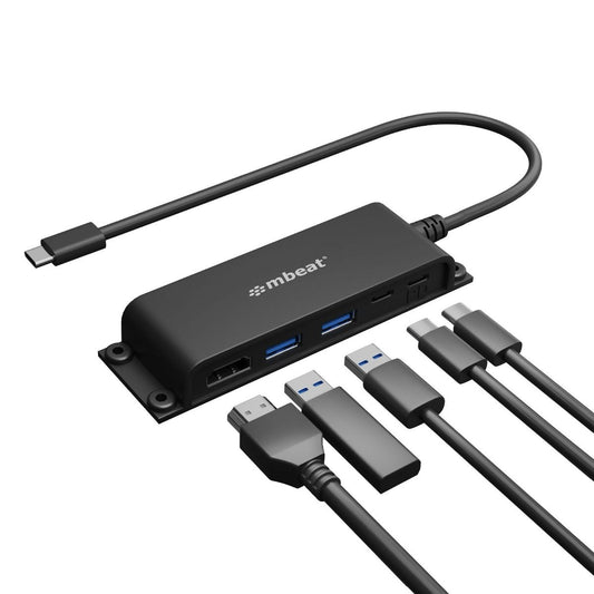 mbeat Mountable 5-Port USB-C Hub - Supports 4K HDMI video out and 60W Power Delivery Charging with 2 x USB3.0 and 1 x USB-C MB-HUB-E05