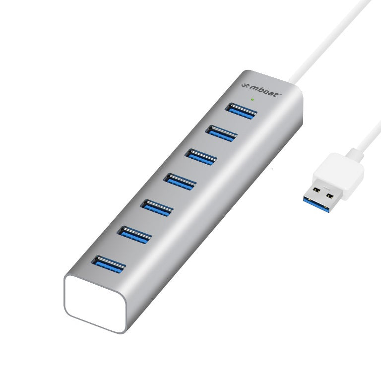 mbeat 7-Port USB 3.0 Powered Hub - USB 2.0/1.1/Aluminium Slim Design Hub with Fast Data Speeds (5Gbps) Power Delivery for PC and MAC devices MB-HUB768