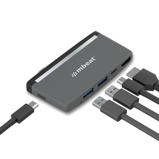 mbeat Essential Pro 5-IN-1 USB- C Hub ( 4k HDMI Video, USB-C PD Pass Through Charging, USB 3.0 x 2, USB-C x 1) MB-UCH-59GRY