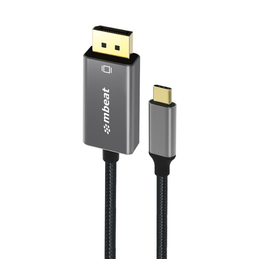 mbeat Tough Link 1.8m 4K USB-C to Display Port Cable - Converts USB-C to DisplayPort, 4K@60Hz (3840x2160), Gold Plated, Aluminium, Nylon Braided Cable MB-XCB-CDP18