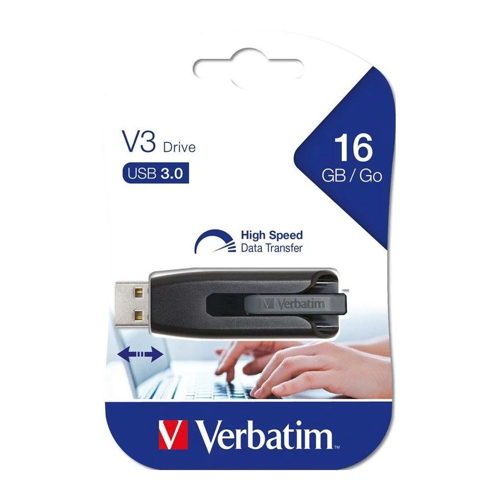 Verbatim 16GB V3 USB3.0 Grey Store'n'Go V3; Retractable USB Storage Drive Memory Stick 49172