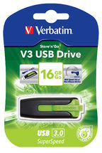 Verbatim 16GB V3 USB3.0 Green Store'n'Go V3; Rectractable USB Storage Drive Memory Stick 49177