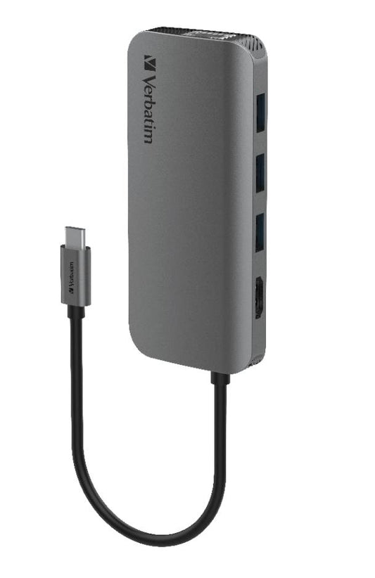 Verbatim USB-C Hub with HDMI, RJ45, SD, microSD, 3x USB A, USB-C PD 100W - Space Grey 66604
