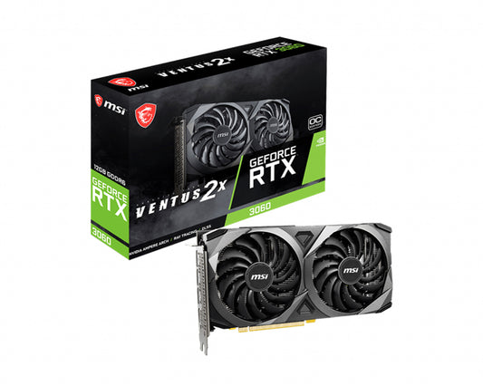 MSI nVidia GeForce RTX 3060 VENTUS 2X OC 12GB Video Card, PCI-e 4.0, GDDR6, 1807 MHz Boost Clock, 3x DisplayPort 1.4, 1x HDMI 2.1 GeForce RTX 3060 VENTUS 2X 12G OC