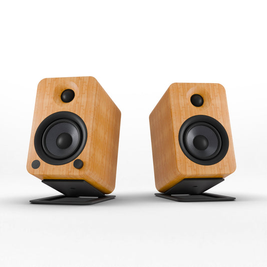 Kanto YU4 140W Powered Bookshelf Speakers with Bluetooth and Phono Preamp - Pair, Bamboo with S4 Black Stand Bundle KO-YU4BAMBOO-S4