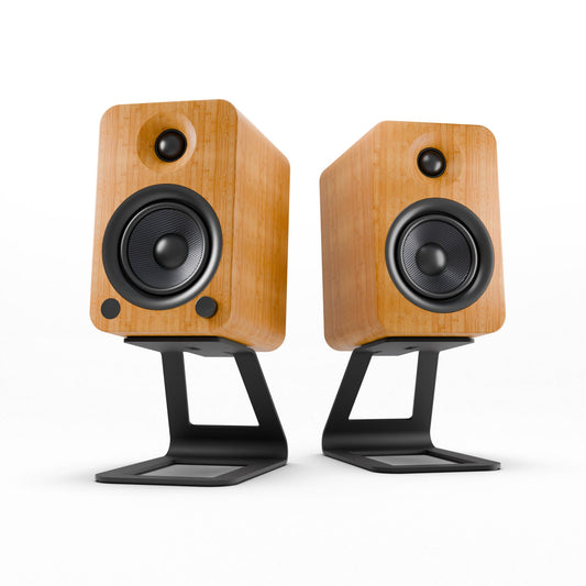 Kanto YU4 140W Powered Bookshelf Speakers with Bluetooth and Phono Preamp - Pair, Bamboo with SE4 Black Stand Bundle KO-YU4BAMBOO-SE4