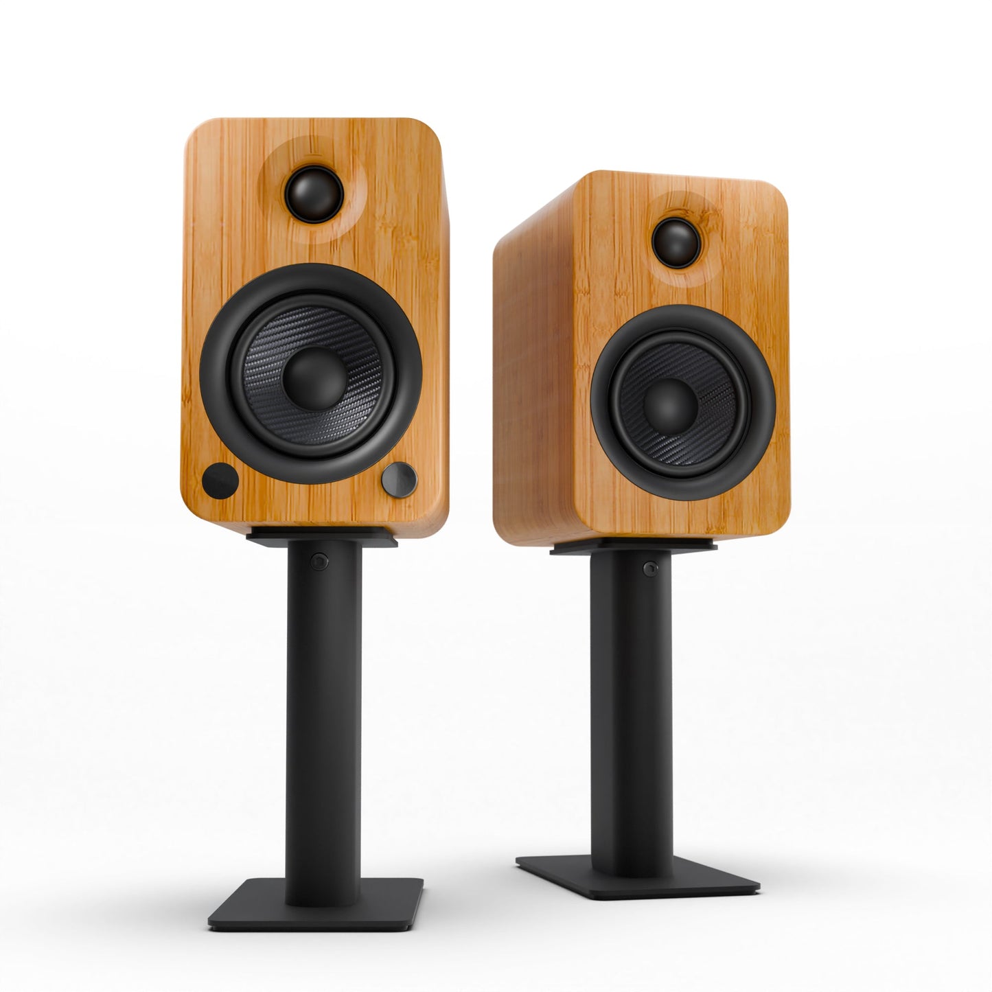 Kanto YU4 140W Powered Bookshelf Speakers with Bluetooth and Phono Preamp - Pair, Bamboo with SP9 Black Stand Bundle KO-YU4BAMBOO-SP9