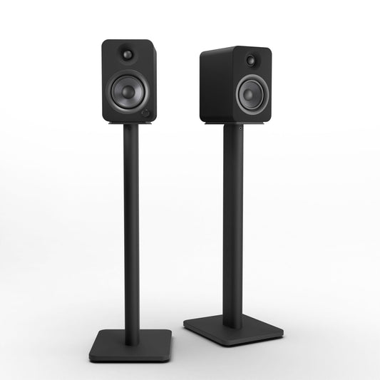 Kanto YU4 140W Powered Bookshelf Speakers with Bluetooth and Phono Preamp - Pair, Matte Black with SP26PL Black Stand Bundle KO-YU4MB-SP26PL