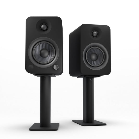 Kanto YU4 140W Powered Bookshelf Speakers with Bluetooth and Phono Preamp - Pair, Matte Black with SP9 Black Stand Bundle KO-YU4MB-SP9