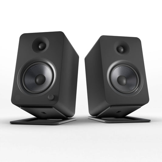 Kanto YU6 200W Powered Bookshelf Speakers with Bluetooth and Phono Preamp - Pair, Matte Black with S6 Black Stand Bundle KO-YU6MB-S6