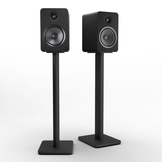 Kanto YU6 200W Powered Bookshelf Speakers with Bluetooth and Phono Preamp - Pair, Matte Black with SP26PL Black Stand Bundle KO-YU6MB-SP26PL