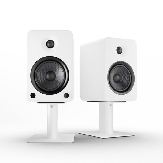 Kanto YU6 200W Powered Bookshelf Speakers with Bluetooth and Phono Preamp - Pair, Matte White with SP6HDW White Stand Bundle KO-YU6MW-SP6HDW